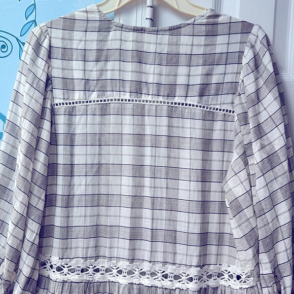 Free People Time Out Plaid Lace Boho White Olive Green Tunic Top Women's Size XS - Picture 11 of 14